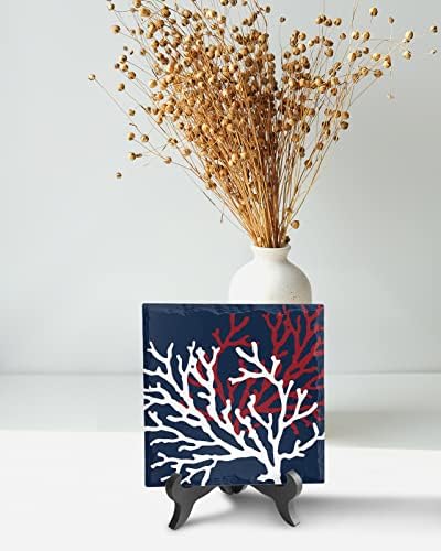 Nautical Coral Desk Decor with Wooden Stand