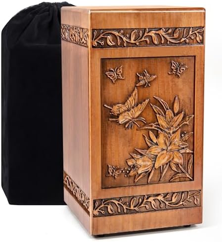 Handmade Wooden Butterfly Cremation Urn for Human Ashes
