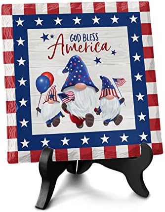 Blue and Red Gnome Desk Decor with Flag Stand