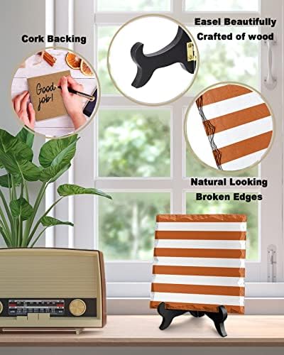 Orange and White Striped Desk Decor with Wooden Stand
