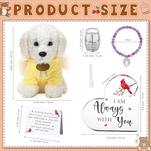 Kenning 5 Pcs Funeral Gift Set Cremation Stuffed Dog with Spoon and Tiny Urn Keepsake