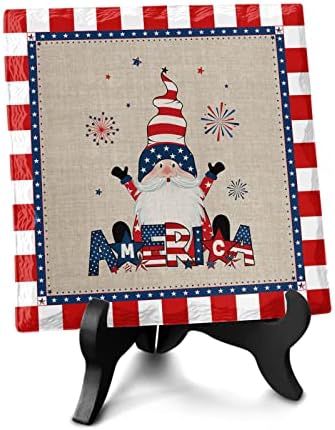 American Independence Day Gnome Desk Plaque with Wooden Stand