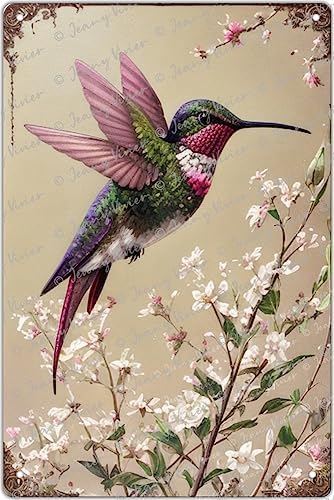 Zomyto Hummingbird Tin Sign - Vintage Floral Decor