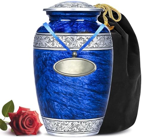 LIFAG Blue Urn for Ashes - Handcrafted Marble Finish