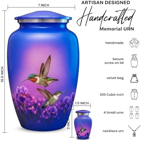 Set of 6 Decorative Urns for Ashes with Hummingbird