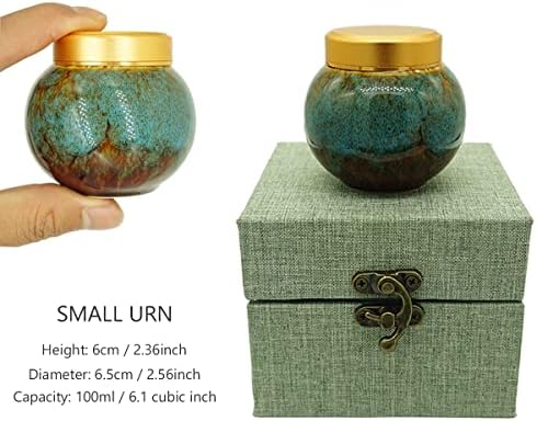 Handmade Ceramic Small Urn with Alloy Cover - Blue