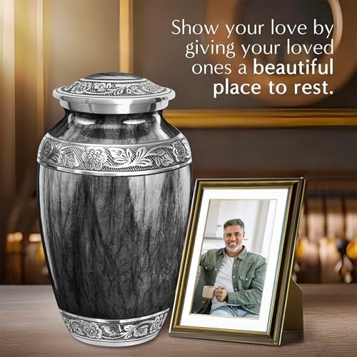 Black Watercolor Urn for Adult Human Ashes Large Memorial Cremation Urn