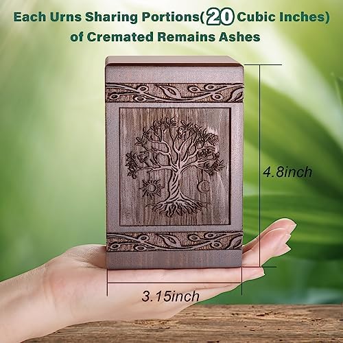 Wooden Cremation Urn for Human and Pet Ashes Tree of Life Design 20 Cubic Inch Capacity