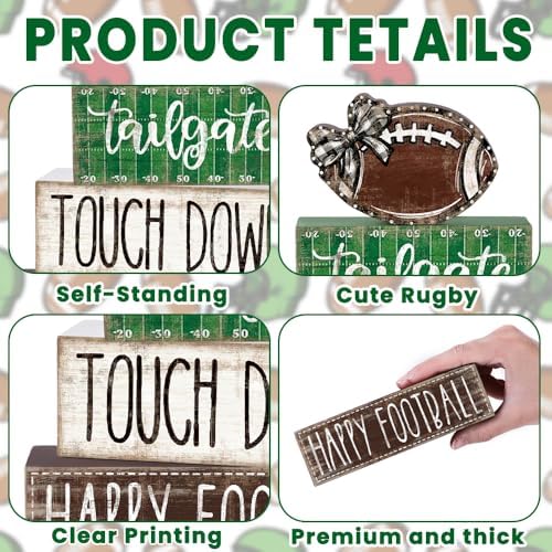4Pcs Football Wooden Block Sign Fall Decor