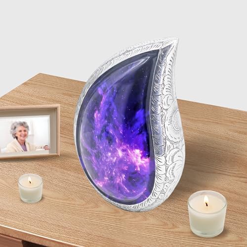 M Meilinxu Cremation Urn Teardrop Purple Black Galaxy Large