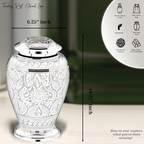 Forever Urns Adult Cremation Urn with Dove Texture 200 Cu In White Handcrafted