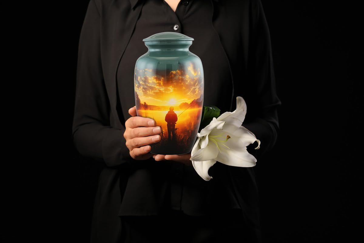 Fishing Cremation Urn For Adult Ashes Handmade Velvet Bag Urn 200 Cubic Inch