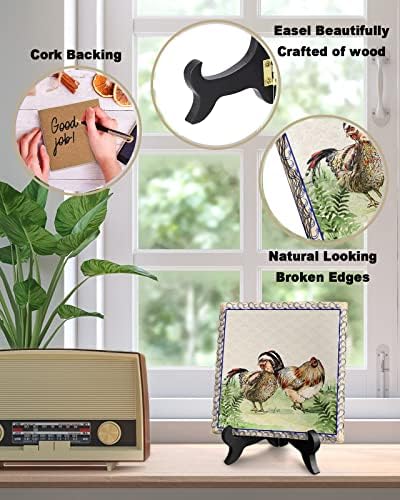 Wooden Stand Desk Plaque with Farm Rooster Design