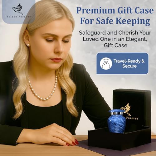 Small Urn for Ashes - Mini Cremation Urn for Human Remains Decorative Keepsake for Mom Dad Blue