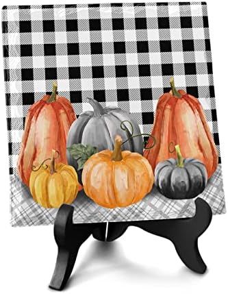Fall Pumpkin Decorative Desk Plaque with Wooden Stand