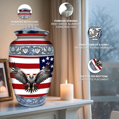 Set of 6 Decorative Urns for Ashes with American Flag and Eagle Decor