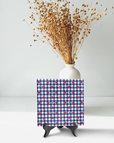 Blue and White Stars Desk Decor with Wooden Stand