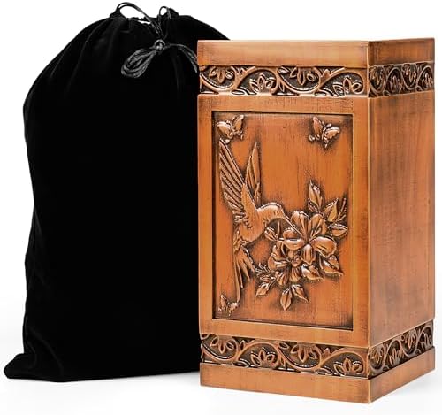 Handcrafted Wooden Cremation Urn with Hummingbird Design