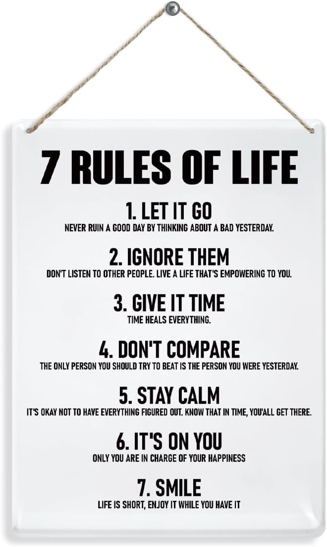 7 Rules of Life Acrylic Wall Sign Inspirational Decor for Home Office
