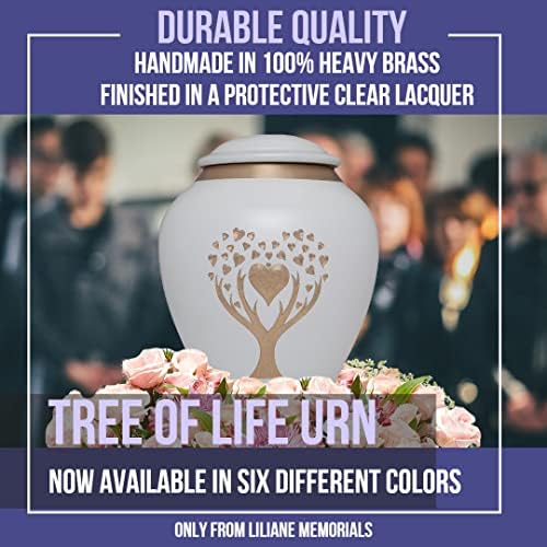 White Cremation Urn with Tree of Life - Large Capacity Brass Urn for Adult Remains