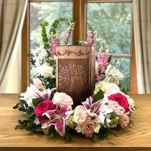 INTAJ Handcarved Wooden Cremation Urn - Tree of Life Design 250 lbs Capacity