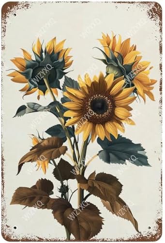 WIZYXQ Vintage Tin Sunflower Sign 8x12 Inches
