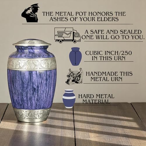 Elegant Purple Metal Cremation Urn for Adult Ashes