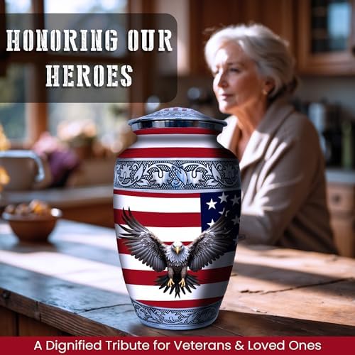Set of 6 Decorative Urns for Ashes with American Flag and Eagle Decor