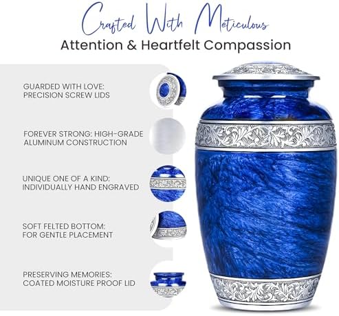 LIFAG Blue Urn for Ashes - Handcrafted Marble Finish