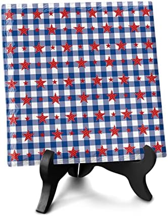 Blue and White Stars Desk Decor with Wooden Stand