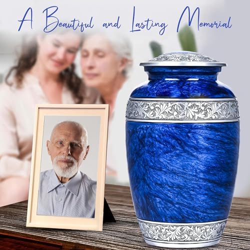 LIFAG Blue Urn for Ashes - Handcrafted Marble Finish