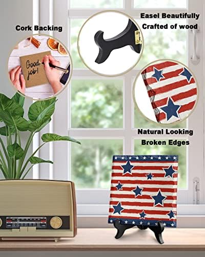4th of July Decorative Ceramic Desk Plaque with Wooden Stand
