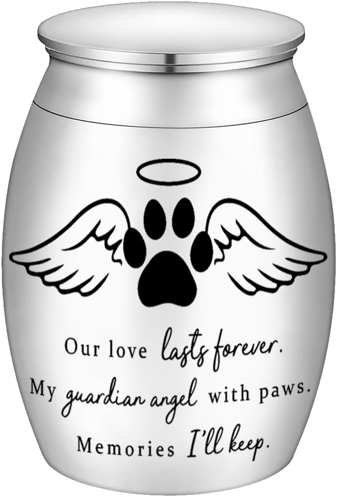 Small Pet Urn for Ashes Mini Keepsake Urn with Angel Wings and Paw Print