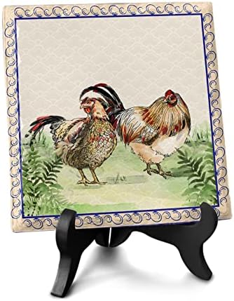 Wooden Stand Desk Plaque with Farm Rooster Design