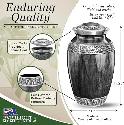 Black Watercolor Urn for Adult Human Ashes Large Memorial Cremation Urn