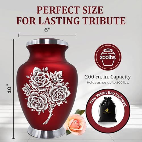 Red Rose Cremation Urn - Handcrafted for Adult Human Ashes