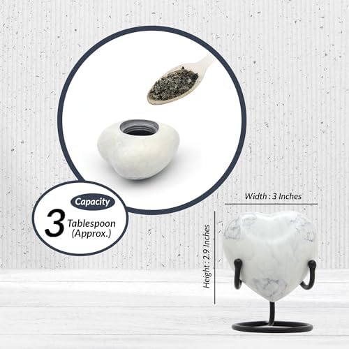 Heart Urn for Human Ashes Small White Marble Keepsake with Stand