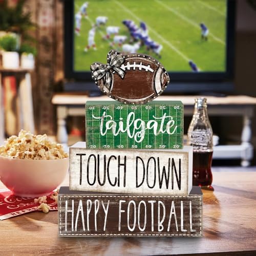 4Pcs Football Wooden Block Sign Fall Decor