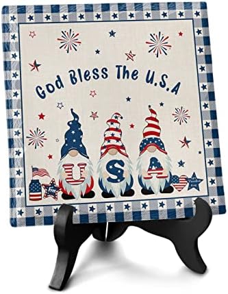 Independence Day Decorative Ceramic Desk Plaque with Wooden Stand 1