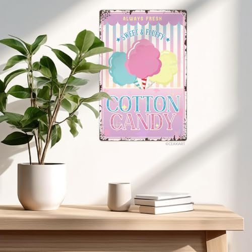 Sweet Fluffy Cotton Candy Metal Tin Sign 12x8 Inch Vintage Decor