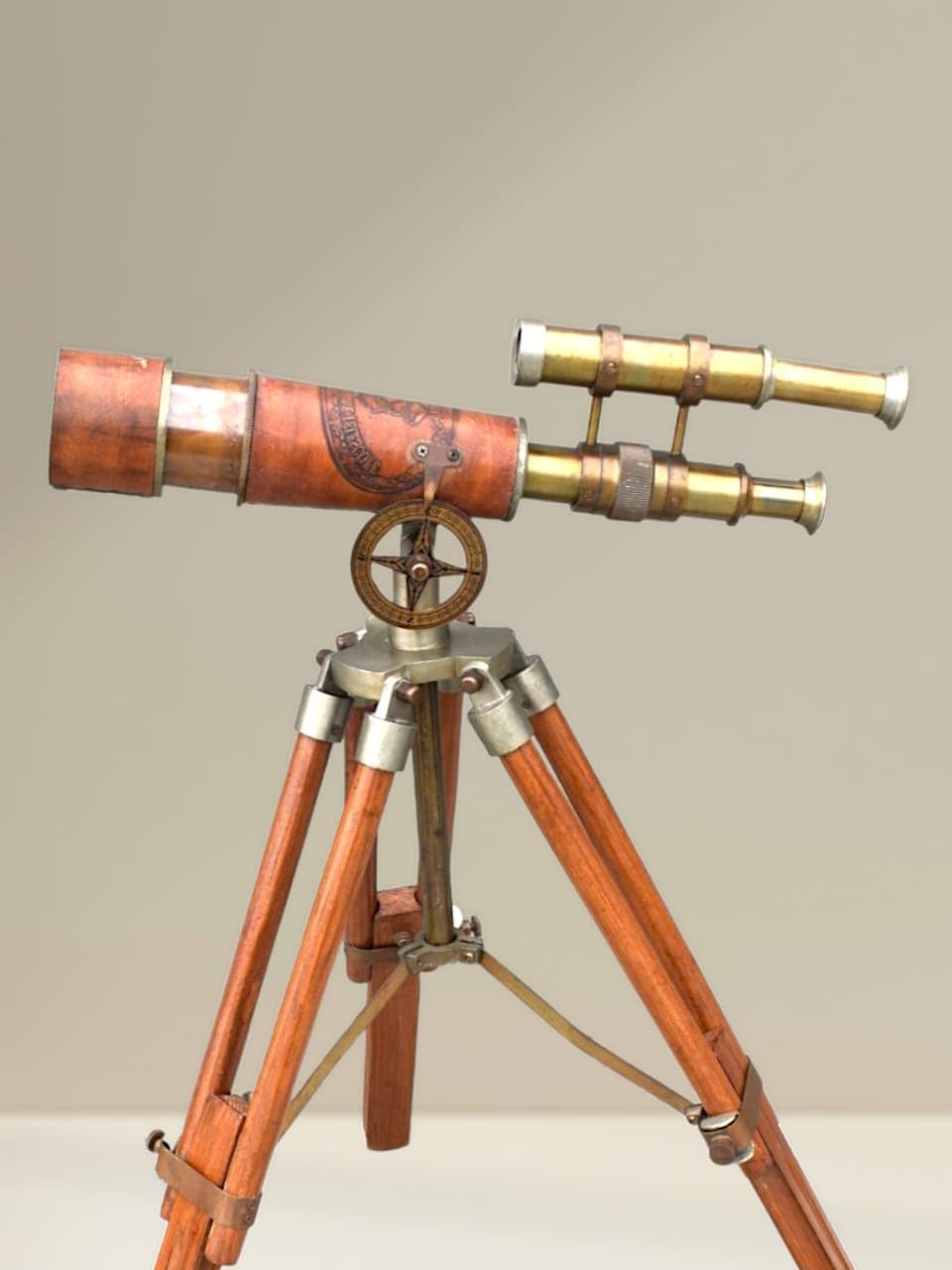 Globle Antique Craft Vintage Brass Binocular Telescope with Wooden Tripod Stand