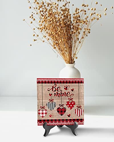 Red Black Plaid Desk Decor with Wooden Stand