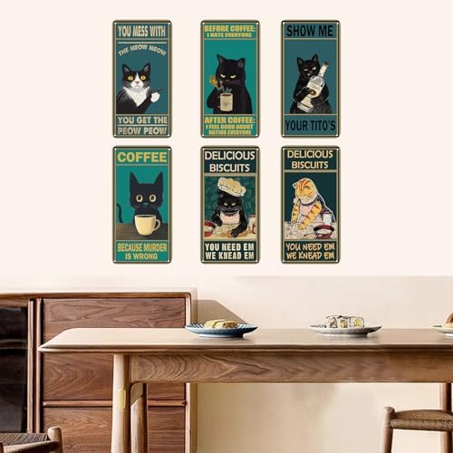 Wostod Funny Cat Retro Coffee Shop Wall Sign Decor 5x10 Inches 5Pcs