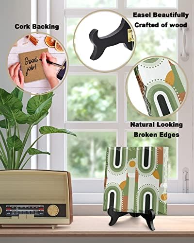 Abstract Green Desk Decor with Wooden Stand
