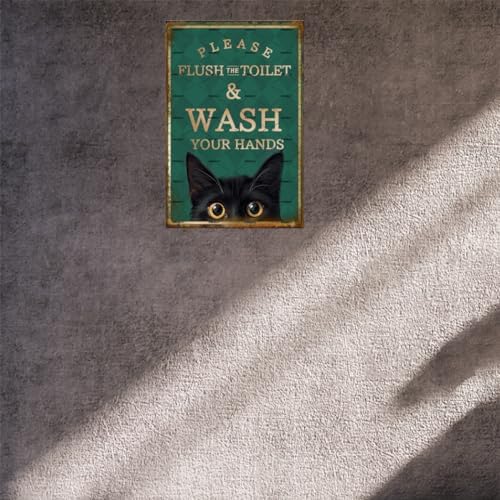 EMOHAT Funny Black Cat Flush Toilet Wall Sign Metal Decor