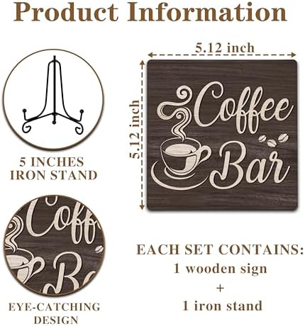 Coffee Bar Sign with Iron Stand for Home Kitchen Office