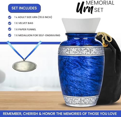 LIFAG Blue Urn for Ashes - Handcrafted Marble Finish