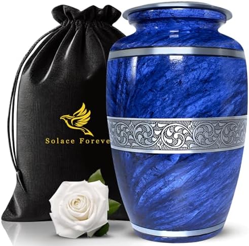 Elegant Marble Urn for Ashes Adult Male Female - Blue Large