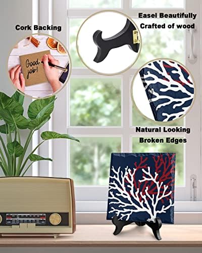 Nautical Coral Desk Decor with Wooden Stand