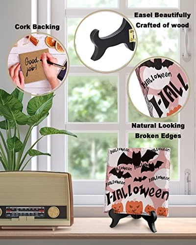 Halloween Desk Decor with Pink Geometric Plaque Stand